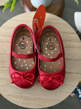 NEW 3 Baby Girls Shimmery Red Bow Shoes